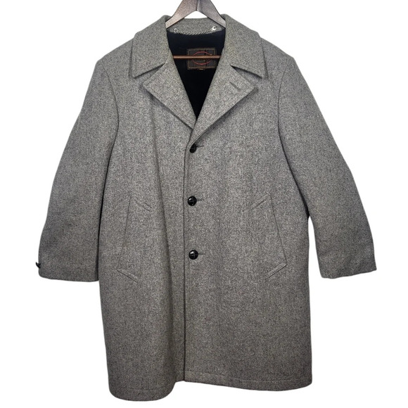 Vintage Botany 500 Gray Fleece Lined Wool Trench Coat Button Up Overcoat Pockets - Picture 1 of 16